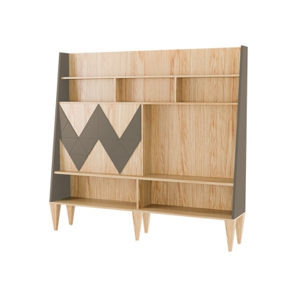 Стенка для гостиной Woodi Woo Wall с геометрическим узором темно-серого цвета, без ящиков,  стиль скандинавский