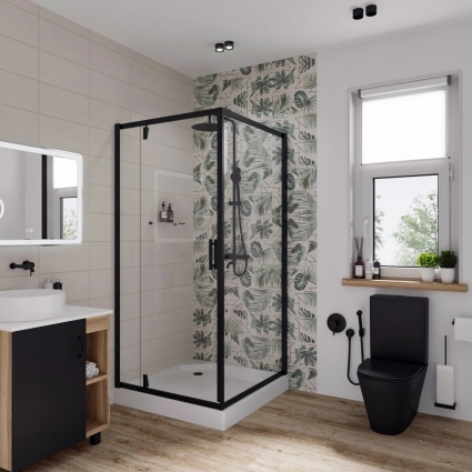 Душевой уголок Niagara Nova NG-6802-08 BLACK 100x100, квадратный, черный, двери распашные, стекло прозрачное