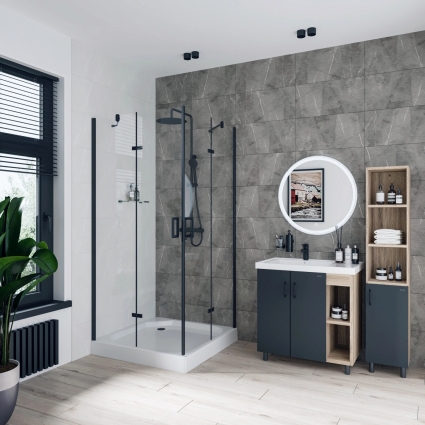 Душевой уголок Niagara Nova NG-6814-08 BLACK 100x100, квадратный, черный, двери распашные, стекло прозрачное