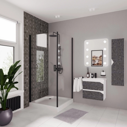 Душевой уголок Niagara Nova NG-6803-08 BLACK 90x90, квадратный, черный, двери распашные, стекло прозрачное