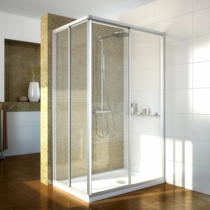 Душевой уголок GuteWetter Practic Rectan GK-422 правая 110x75 см стекло бесцветное, профиль матовый хром, прямоугольный, двери раздвижные