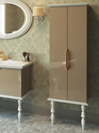 Шкаф-пенал Edelform Decora 59 жемчужно-бежевый глянец с дверками, с доводчиками