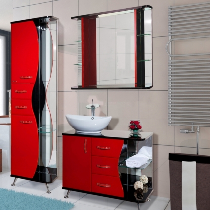 Мебель для ванной Bellezza Рио 90 L красная с черным, левая, напольная
