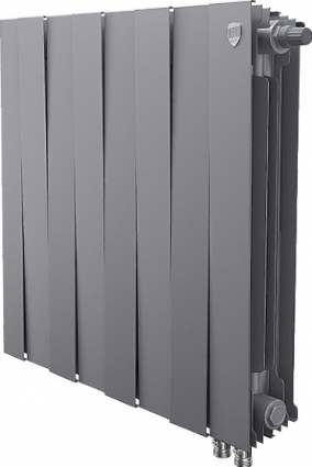 Радиатор биметаллический Royal Thermo Piano Forte 500 VDR silver satin, 8 секций, серебристый, на площадь 16 кв.м., серебро, 64x10x59.1 см