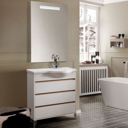 Мебель для ванной Belux Лира New 80 белая, молочный дуб R, правая, с ящиками