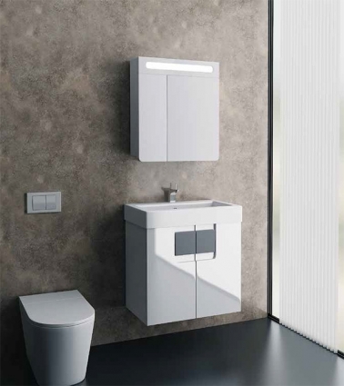 Мебель для ванной Edelform Glass 60 серые ручки с дверками, с подсветкой