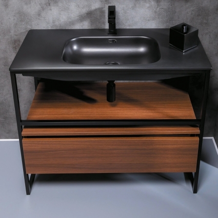 Тумба с раковиной Armadi Art Loft 100 dark wood, напольная, матовая