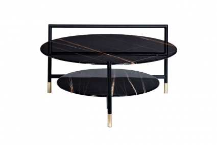 Журнальный стол Garda Decor черного цвета с полкой, 80x80x45 см,  стиль скандинавский