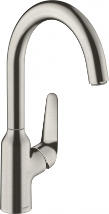 Смеситель Hansgrohe Focus M42 71802800 для кухонной мойки, сталь, однорычажный, высота излива 22.3 см