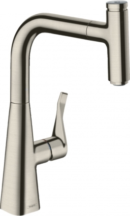 Смеситель Hansgrohe Metris Select M71 14857800 для кухонной мойки, сталь, высота излива 23.8 см, длина излива 20.8 см