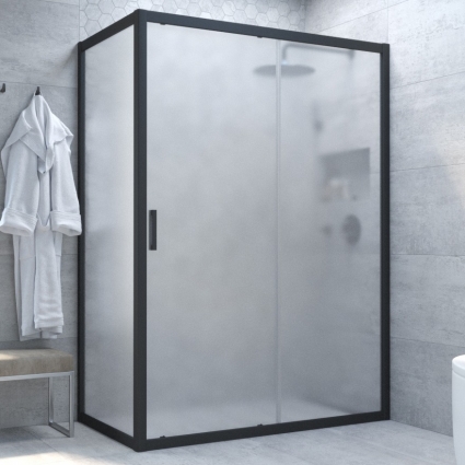 Душевой уголок Vegas Glass ZP+ZPV NOVO 130*90 02М 10 профиль черный матовый, стекло сатин, прямоугольный, двери раздвижные
