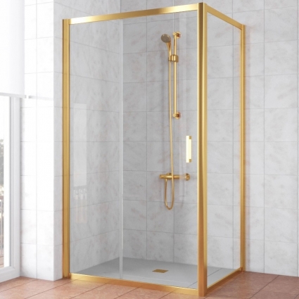 Душевой уголок Vegas Glass ZP+ZPV TUR NOVO 130*90 09 10 профиль золото, стекло сатин, прямоугольный, двери раздвижные