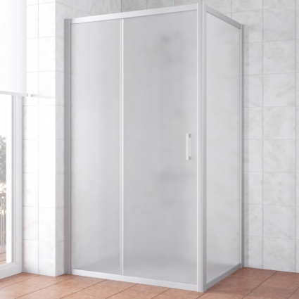 Душевой уголок Vegas Glass ZP+ZPV NOVO 130*90 07 10 профиль матовый хром, стекло сатин, прямоугольный, двери раздвижные