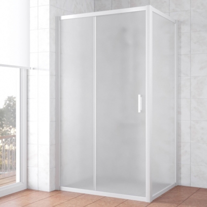 Душевой уголок Vegas Glass ZP+ZPV NOVO 130*90 01 10 профиль белый, стекло сатин, прямоугольный, двери раздвижные