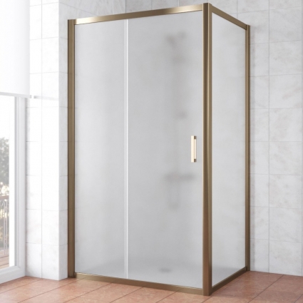 Душевой уголок Vegas Glass ZP+ZPV TUR NOVO 100*90 05 10 профиль бронза, стекло сатин, прямоугольный, двери раздвижные