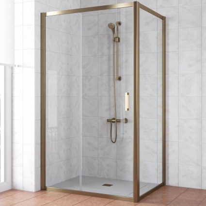 Душевой уголок Vegas Glass ZP+ZPV TUR NOVO 100*90 05 01 профиль бронза, стекло прозрачное, прямоугольный, двери раздвижные