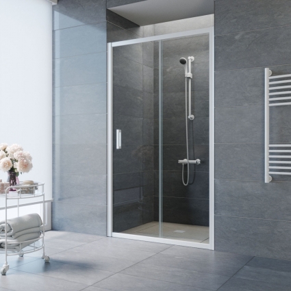 Душевая дверь в нишу Vegas Glass ZP NOVO 120 01 01 120 см, профиль белый, стекло прозрачное, раздвижная