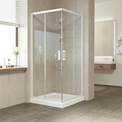 Душевой уголок Vegas Glass ZA NOVO 120 01 01 профиль белый, стекло прозрачное, прямоугольный, двери раздвижные