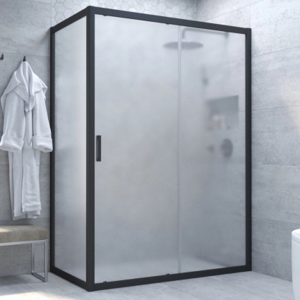 Душевой уголок Vegas Glass ZP+ZPV NOVO 110*80 02М 10 профиль черный матовый, стекло сатин, прямоугольный, двери раздвижные