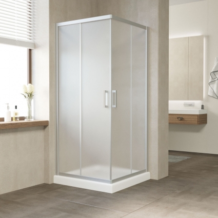 Душевой уголок Vegas Glass ZA NOVO 80 07 10 профиль хром матовый, стекло сатин матовое, прямоугольный, двери раздвижные