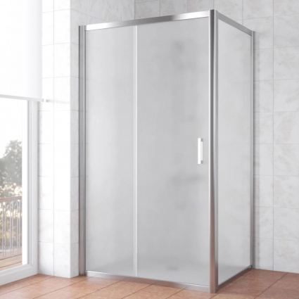 Душевой уголок Vegas Glass ZP+ZPV TUR NOVO 110*80 08 10 профиль глянцевый хром, стекло сатин, прямоугольный, двери раздвижные