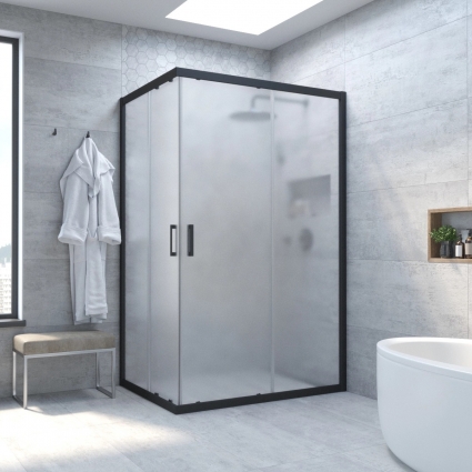 Душевой уголок Vegas Glass ZA-F Novo 110*90 02М 10 профиль черный матовый, стекло сатин, прямоугольный, двери раздвижные