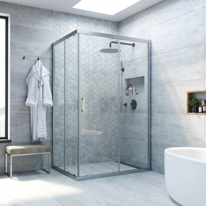 Душевой уголок Vegas Glass ZA-F Novo 110*80 07 01 профиль матовый хром. стекло прозрачное прямоугольный, двери раздвижные