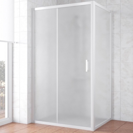 Душевой уголок Vegas Glass ZP+ZPV NOVO 100*80 01 10 профиль белый, стекло сатин, прямоугольный, двери раздвижные