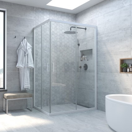 Душевой уголок Vegas Glass ZA-F Novo 100*90 01 01 профиль белый, стекло прозрачное, прямоугольный, двери раздвижные