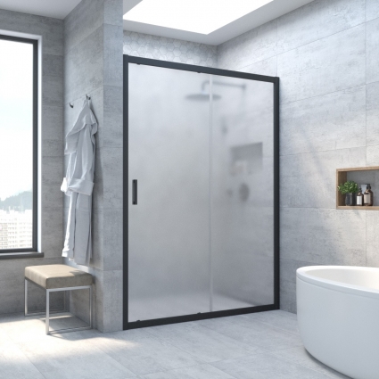 Душевая дверь в нишу Vegas Glass ZP NOVO 105 02М 10 105 см, профиль матовый черный, стекло сатин, раздвижная