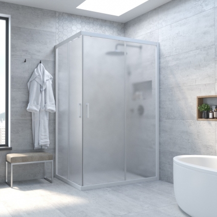 Душевой уголок Vegas Glass ZA-F Novo 90*80 01 10 профиль белый, стекло сатин, прямоугольный, двери раздвижные