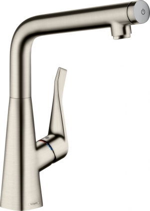 Смеситель Hansgrohe Metris Select M71 14785800 для кухонной мойки, сталь, высота излива 30.7 см, длина излива 22.3 см
