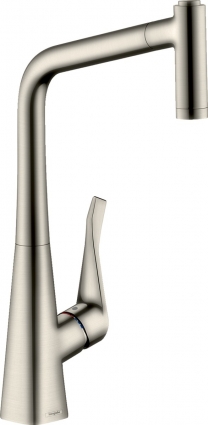 Смеситель Hansgrohe Metris M71 14780800 для кухонной мойки, сталь, однорычажный, высота излива 31.9 см