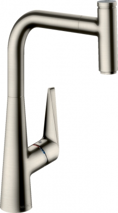 Смеситель Hansgrohe Talis Select M51 73853800 для кухонной мойки, сталь, однорычажный, высота излива 28.8 см