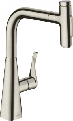 Смеситель Hansgrohe Metris Select M71 73822800 для кухонной мойки, сталь, однорычажный, высота излива 23.8 см
