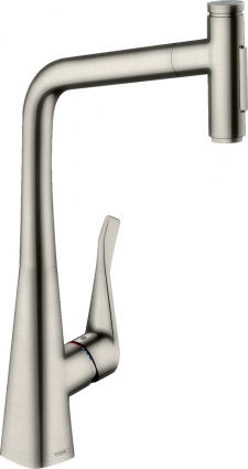 Смеситель Hansgrohe Metris Select M71 73820800 для кухонной мойки, сталь, однорычажный, высота излива 33.3 см