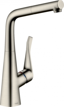 Смеситель Hansgrohe Metris M71 73812800 для кухонной мойки, сталь, однорычажный, высота излива 31.5 см