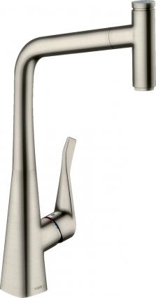 Смеситель Hansgrohe Metris Select M71 73803800 для кухонной мойки, сталь, однорычажный, высота излива 33.3 см