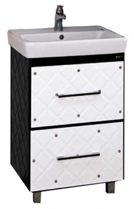 Тумба для комплекта Misty Гранд Lux 60 бело-черная кожа cristallo, 2 ящика в современном стиле