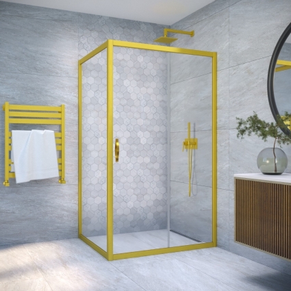 Душевой уголок Vegas Glass ZP+ZPV NOVO 100*70 03 01 профиль золото матовое, стекло прозрачное, прямоугольный, двери раздвижные