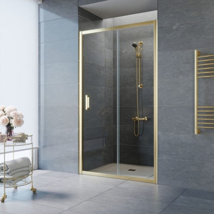 Душевая дверь в нишу Vegas Glass ZP TUR NOVO 160 09 01 160 см, профиль золото, стекло прозрачное, раздвижная