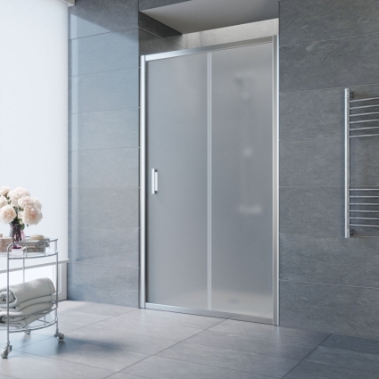 Душевая дверь в нишу Vegas Glass ZP TUR NOVO 155 08 10 155 см, профиль глянцевый хром, стекло сатин, раздвижная
