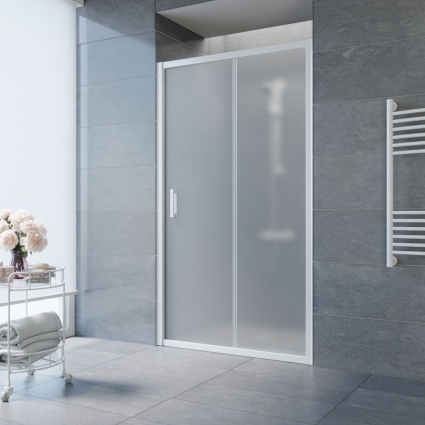 Душевая дверь в нишу Vegas Glass ZP NOVO 155 01 10 155 см, профиль белый, стекло сатин, раздвижная
