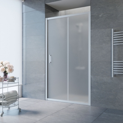 Душевая дверь в нишу Vegas Glass ZP NOVO 150 07 10 150 см, профиль матовый хром, стекло сатин, раздвижная