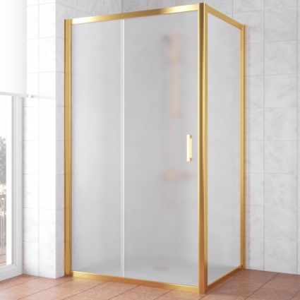 Душевой уголок Vegas Glass ZP+ZPV TUR NOVO 140*90 09 10 профиль золото, стекло сатин, прямоугольный, двери раздвижные