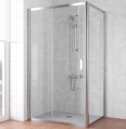 Душевой уголок Vegas Glass ZP+ZPV TUR NOVO 140*80 08 01 профиль глянцевый хром, стекло прозрачное, прямоугольный, двери раздвижные
