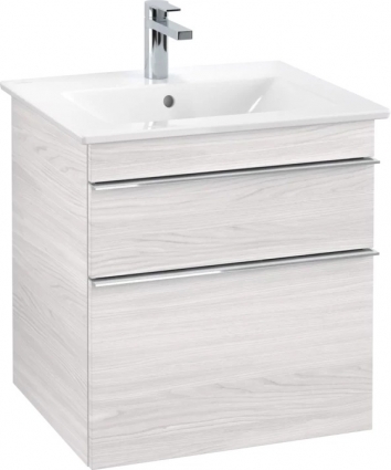 Тумба для комплекта Villeroy & Boch Venticello 55 white wood, с ручками хром, подвесная, с ящиками