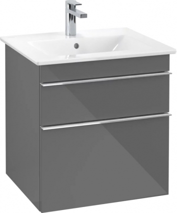 Тумба для комплекта Villeroy & Boch Venticello 55 glossy grey, с ручками хром, подвесная, с ящиками