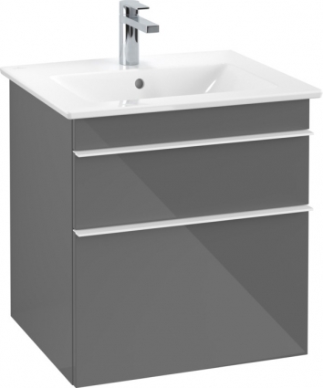 Тумба для комплекта Villeroy & Boch Venticello 55 glossy grey, с белыми ручками, подвесная, с ящиками