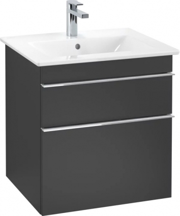 Тумба для комплекта Villeroy & Boch Venticello 55 black matt lacquer, с ручками хром, подвесная, с ящиками